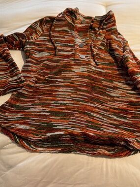 Ruby Rd. Striped Knit Cardigan in Olive, Orange, Rust and Cream